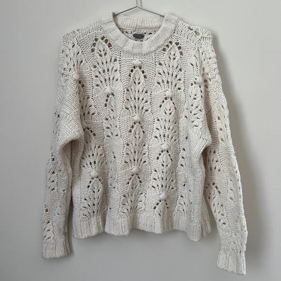 Aerie Very Soft Knit Sweater Crochet Design in Cream Size XS - Picture 1 of 12